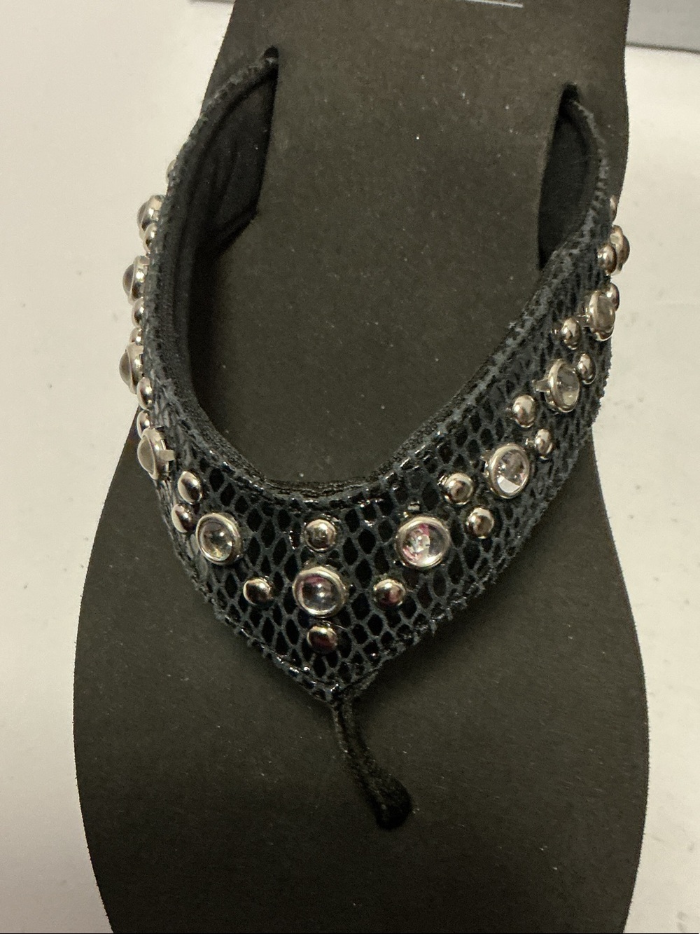 Volatile Black Wedge Thong Sandals with Crystal Accents - Picture 4 of 8